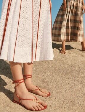 Tory Burch Capri Lace Up Gladiator Sandal Red Ankle Wrapping Gold Hardware